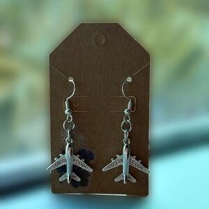Silver Airplane Drop Earrings Handmade